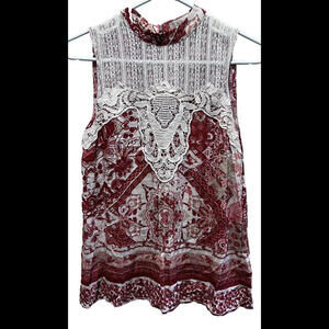 Alter’d State Burgundy/Rust/Ivory Sleeveless Top,‎ Size Small Ladies